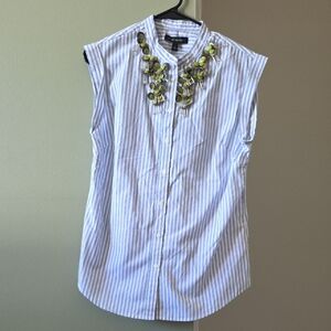 Banana Republic Blue and White Striped Sleeveless Shirt